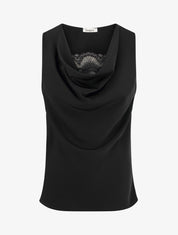 Top sans manches à col bénitier et dentelle - Noir - 1