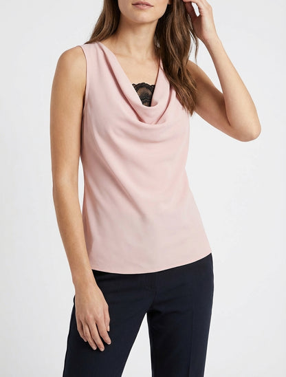Top sin mangas con escote drapeado y encaje - Rosa