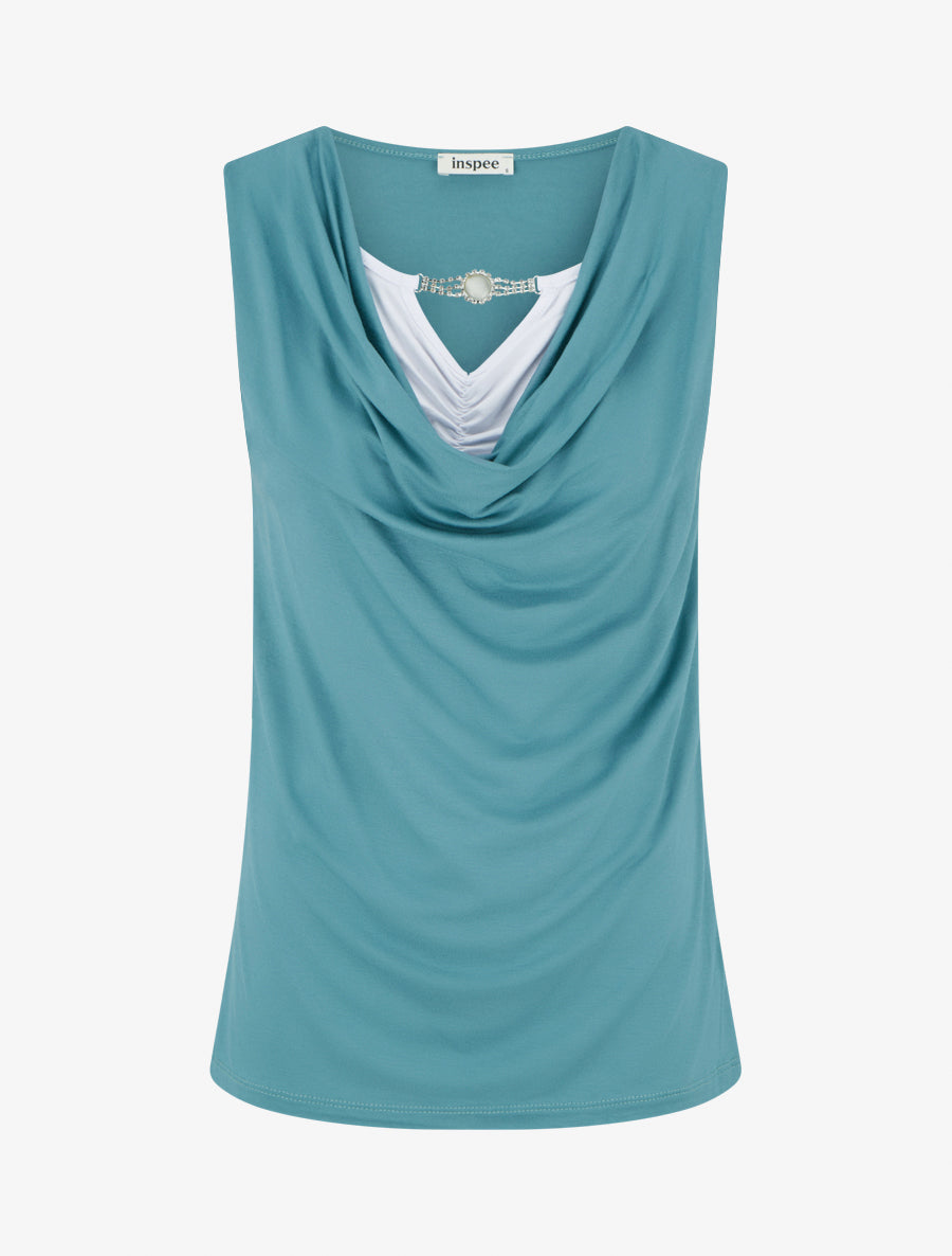 Top sans manches effet superposé à bijou - Bleu clair - 1