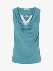 Top sans manches effet superposé à bijou - Bleu clair - 1