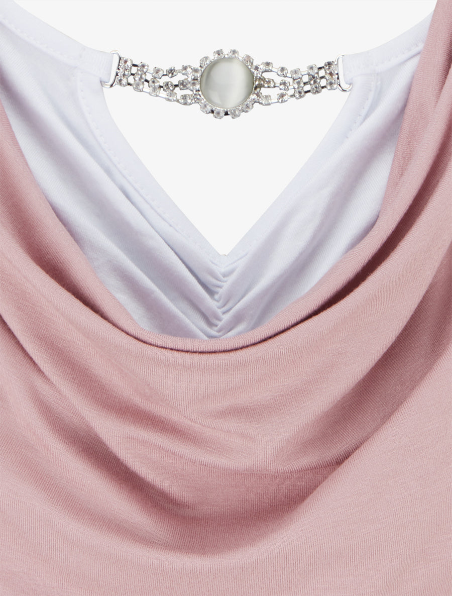 Top sans manches effet superposé à bijou - Rose - 3