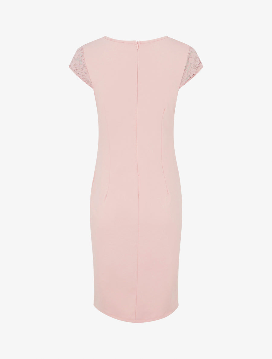 Robe ajustée à dentelle et drapé - Rose - 2