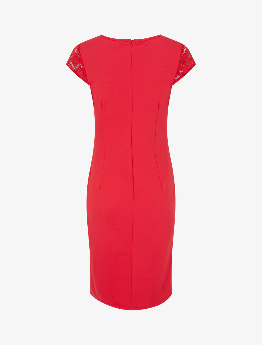 Robe ajustée à dentelle et drapé - Rouge - 2