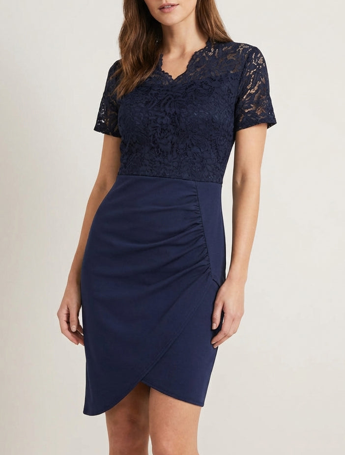Vestido ajustado de manga corta y encaje - Marine
