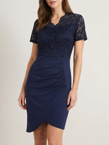 Vestido ajustado de manga corta y encaje - Marine