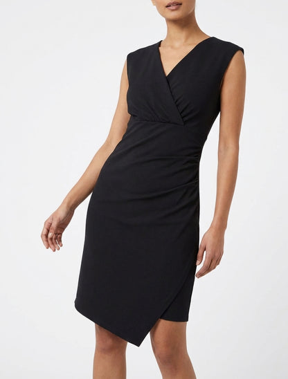 Vestido sin mangas liso estilo cruzado - Negro