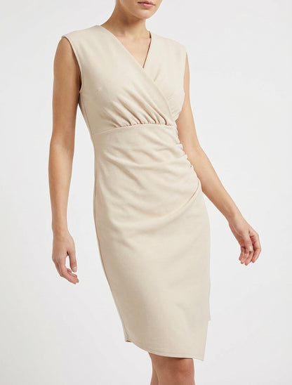 Vestido sin mangas liso estilo cruzado - Beis