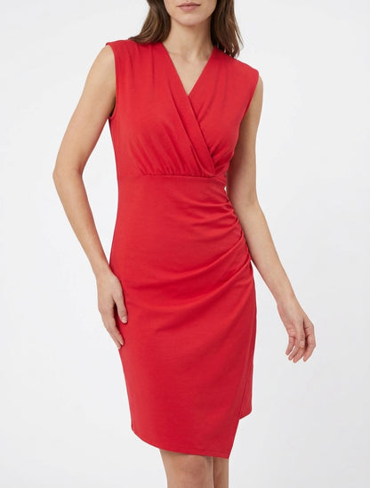 Vestido sin mangas liso estilo cruzado - Rojo