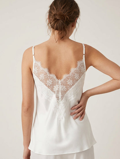 Camisón satinado con espalda de encaje - Blanco