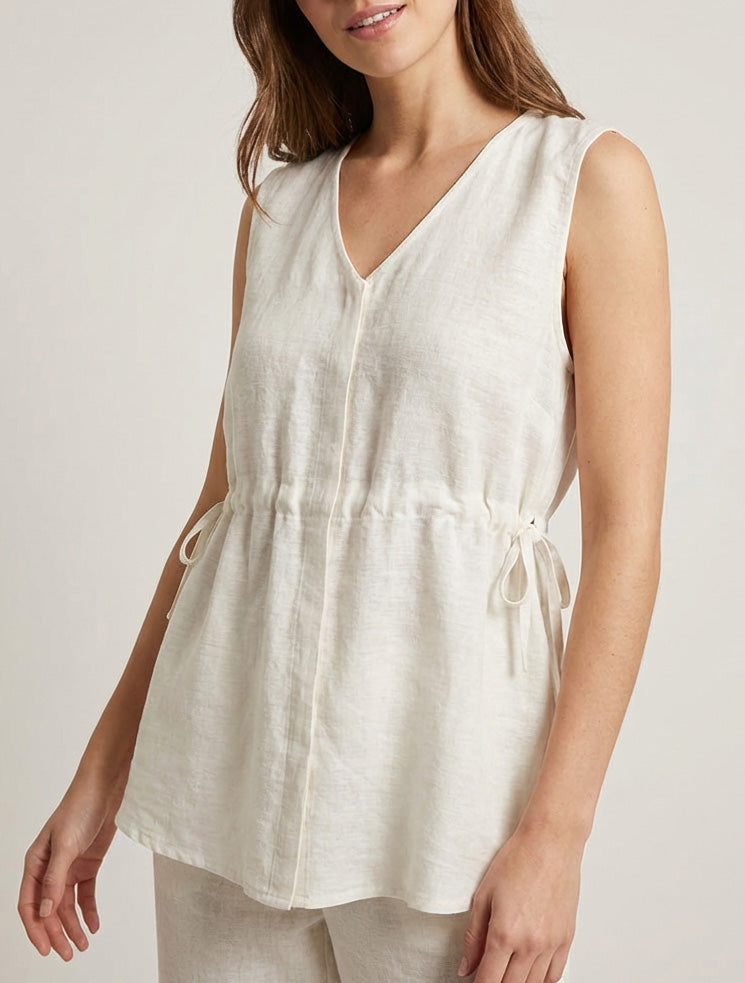 Top fluido con cuello en V - Blanco roto