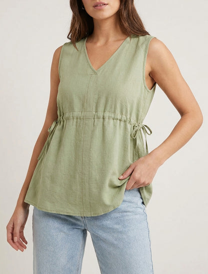 Top fluido con cuello en V - Caqui