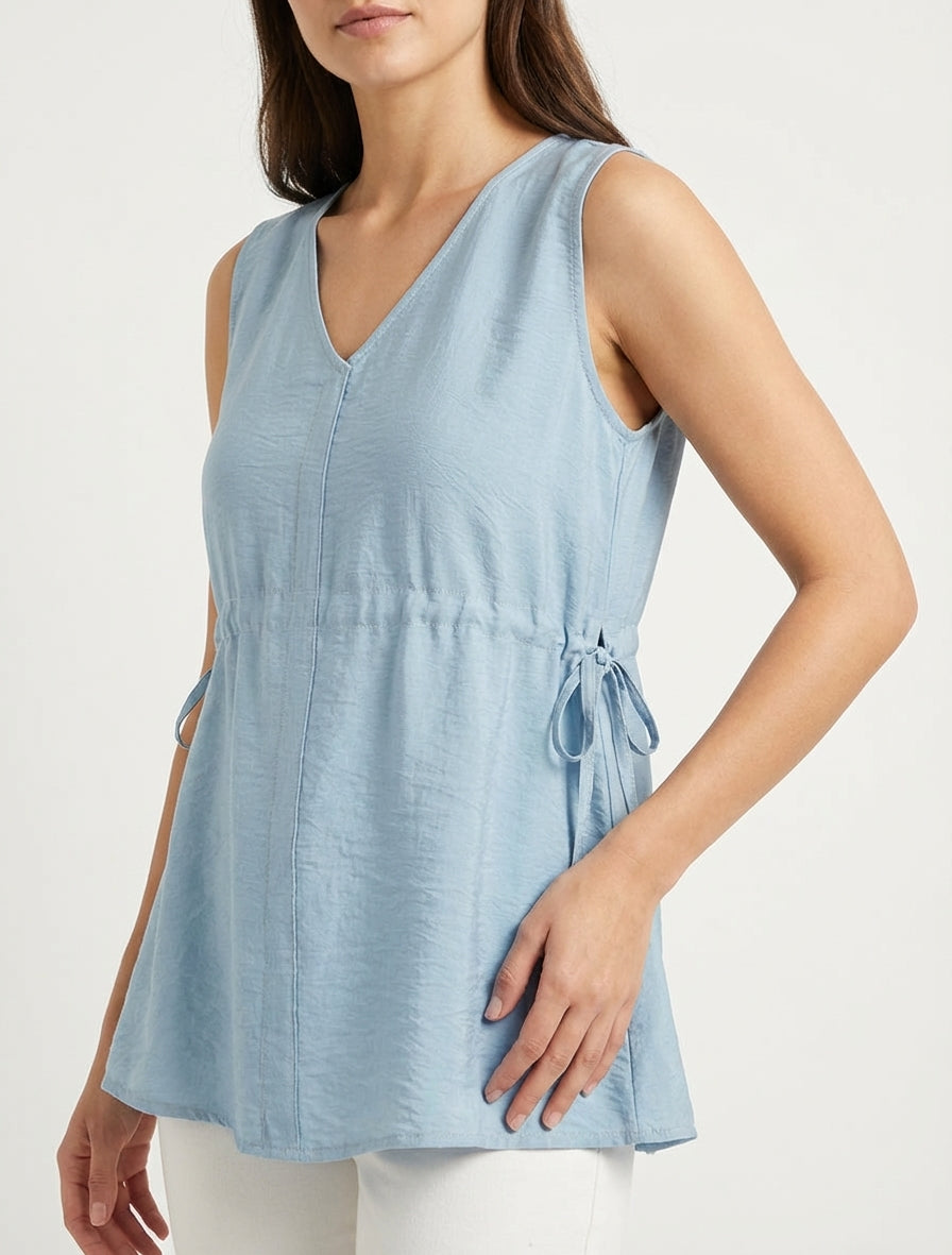 Top fluido con cuello en V - Azul