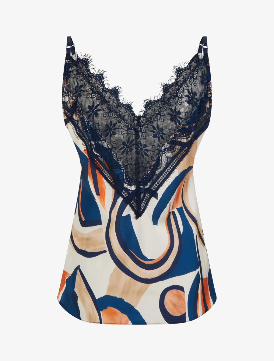 Cárdigan con estampado abstracto y encaje en la espalda. - Marine
