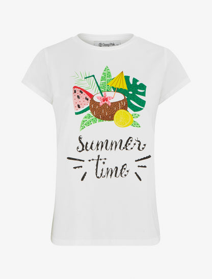 T-shirt Summer Time à strass - Blanc - 1
