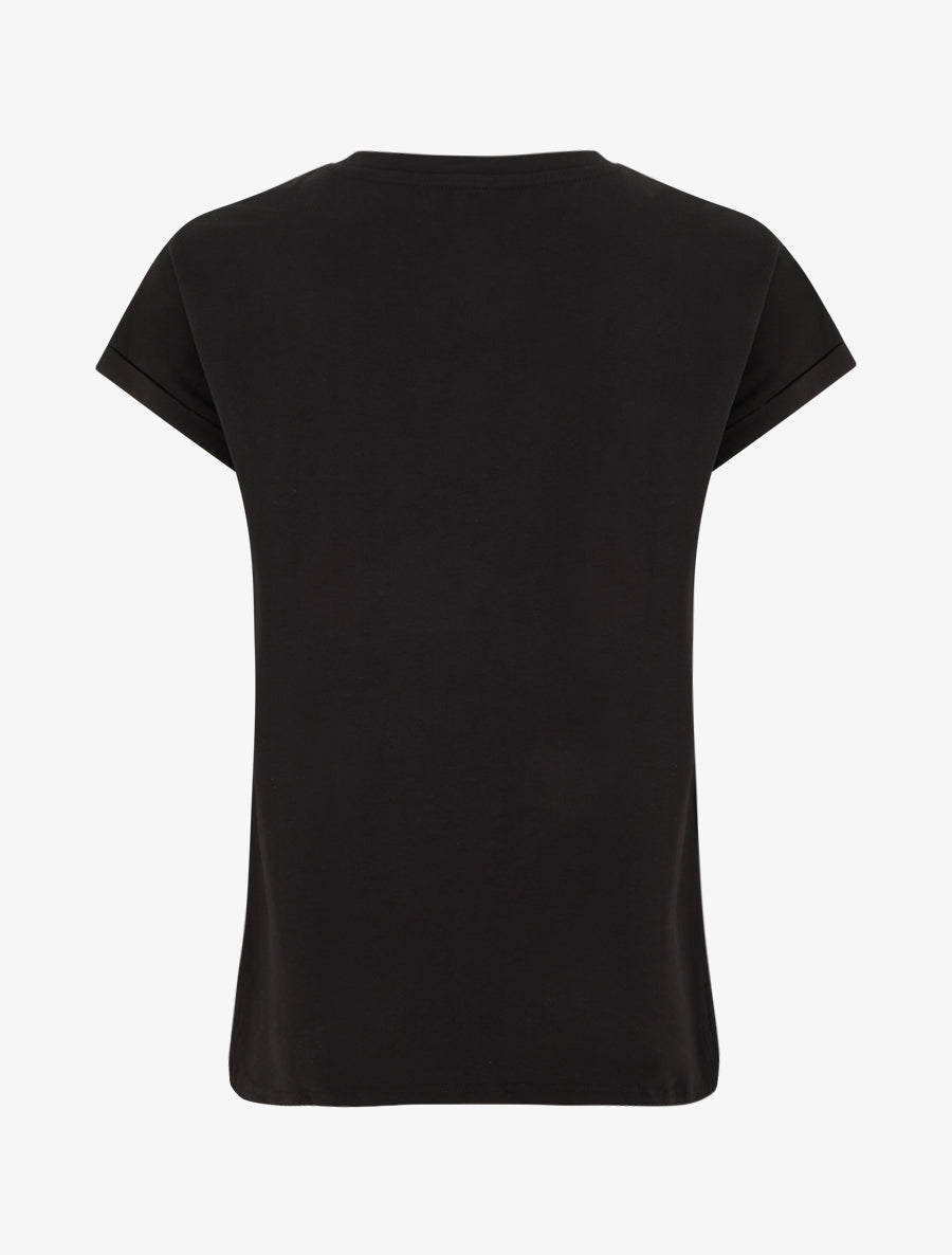 T-shirt à strass et flocage fleur - Noir - 2
