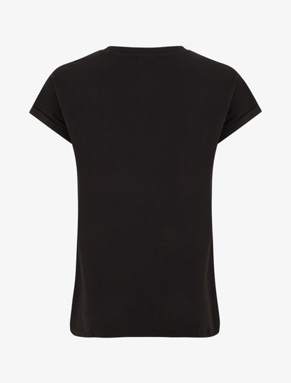 T-shirt à strass et flocage fleur - Noir - 2