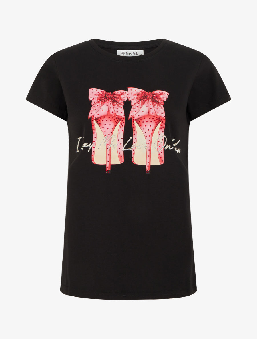 T-shirt à strass et motif stiletto - Noir - 1