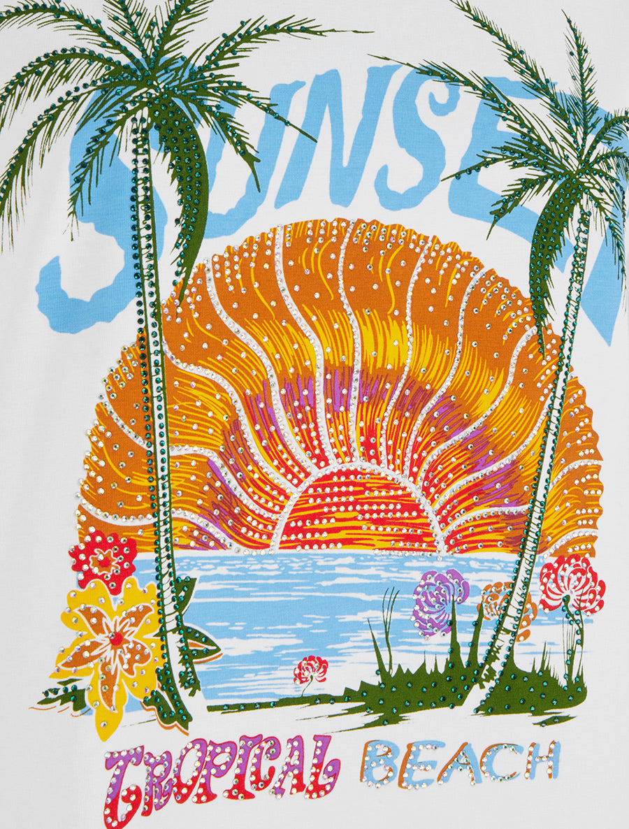 T-shirt motif sunset à strass - Blanc - 3