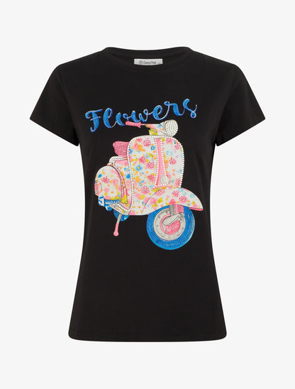 T-shirt à motif scooter strassé - Noir - 1