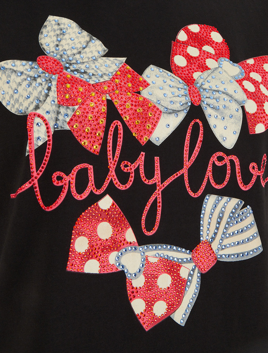 T-shirt imprimé noeuds strassés - Noir - 3