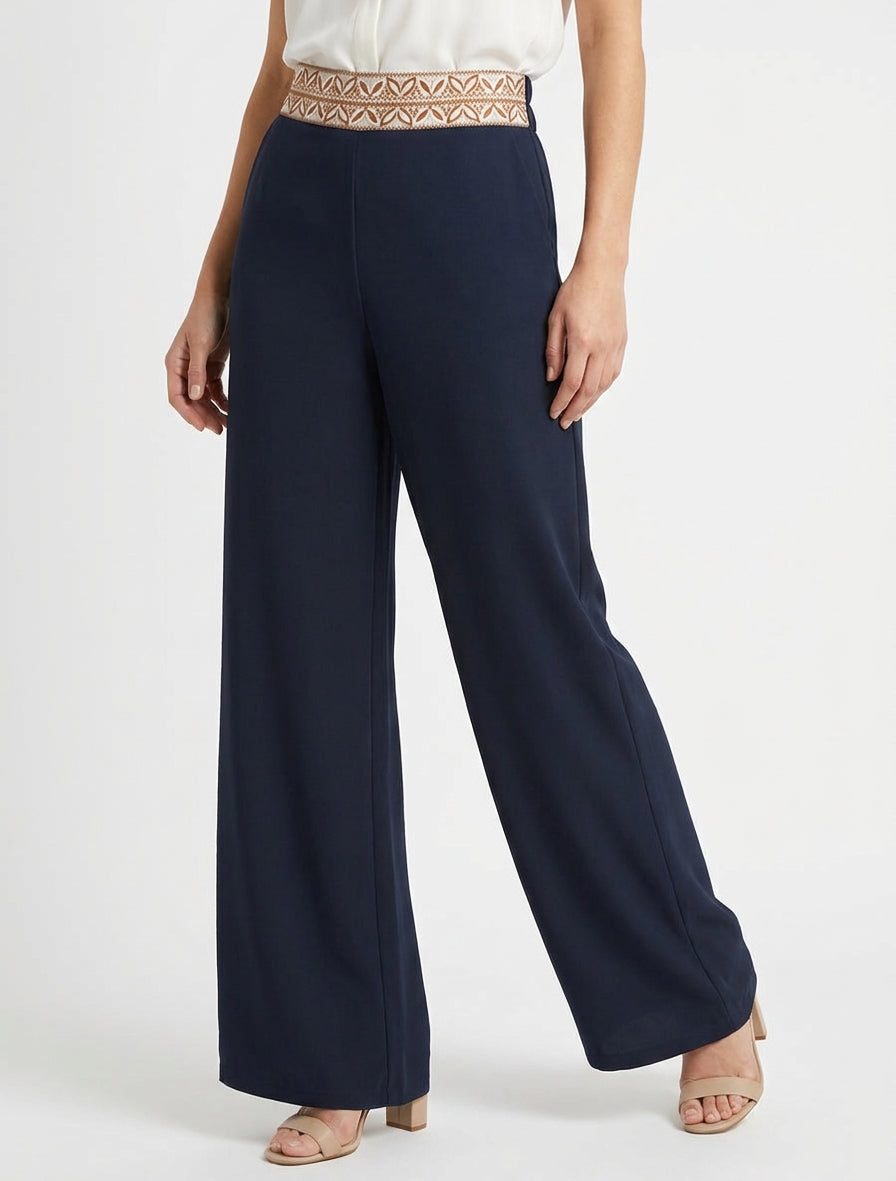Pantalón fluido liso de cintura alta - Marine