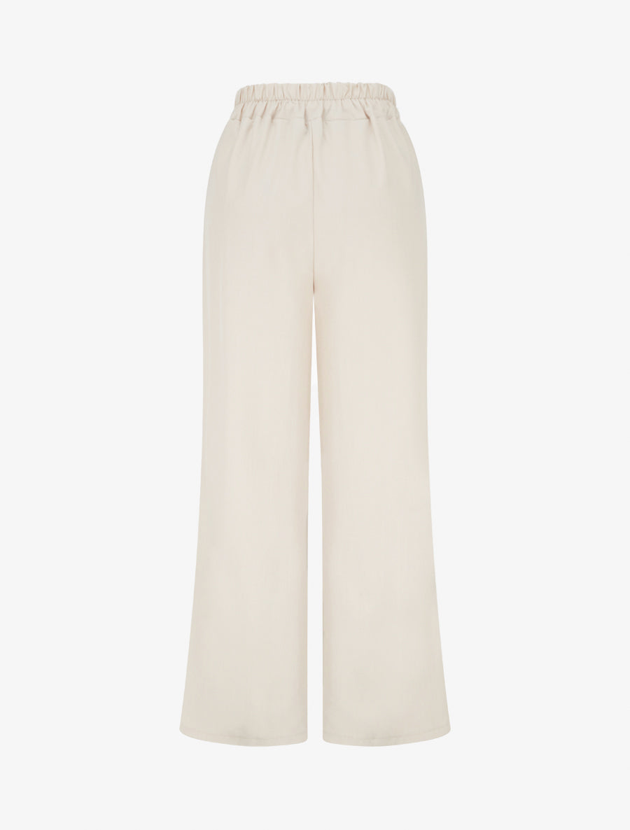 Pantalon fluide unie à taille haute - Beige - 2