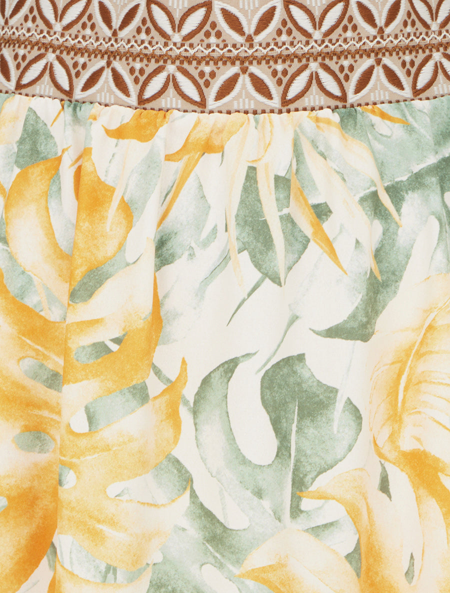 Jupe fluide longue à imprimé feuilles stylisées - Jaune - 3