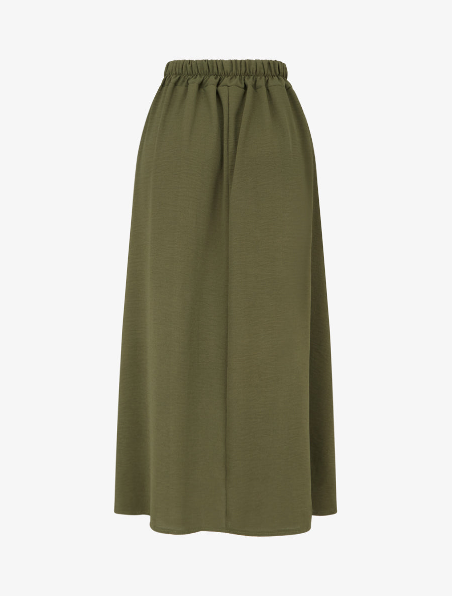 Jupe fluide longue à bande imprimé - Kaki - 2