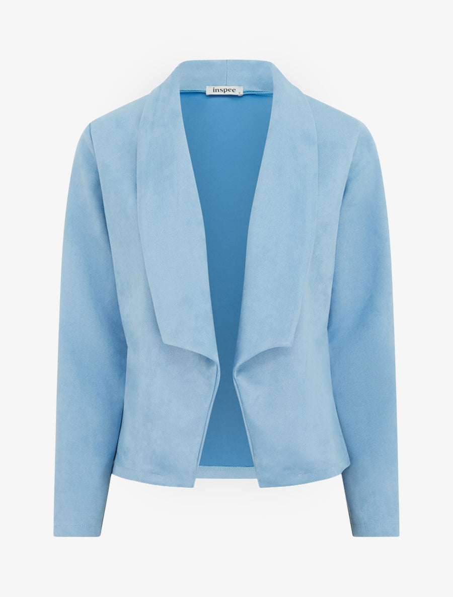 Veste en suédine à cole châle - Bleu ciel - 1