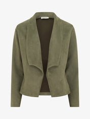 Veste en suédine à cole châle - Kaki - 1