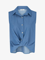 Chemise sans manches effet torsadé - Bleu denim - 1
