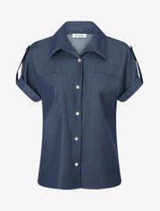 Camisa lisa con bolsillos - Azul bruto