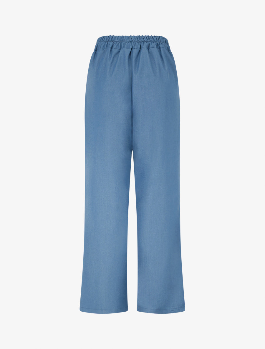 Pantalon fluide unie à bande brodée - Bleu ciel - 2