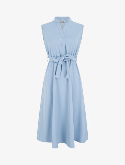 Robe unie élastiquée à buste boutonné - Bleu ciel - 1