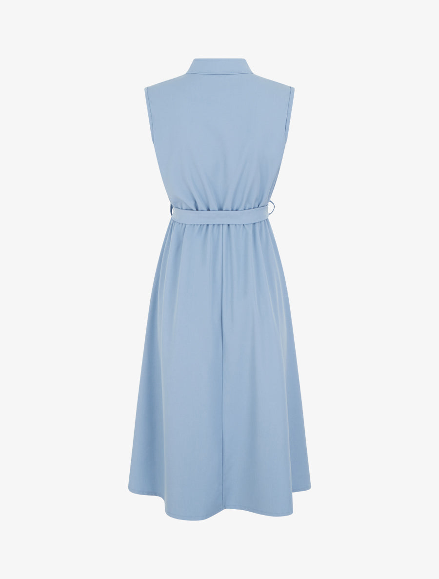 Robe unie élastiquée à buste boutonné - Bleu ciel - 2