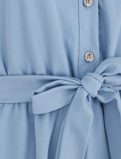 Robe unie élastiquée à buste boutonné - Bleu ciel - 3