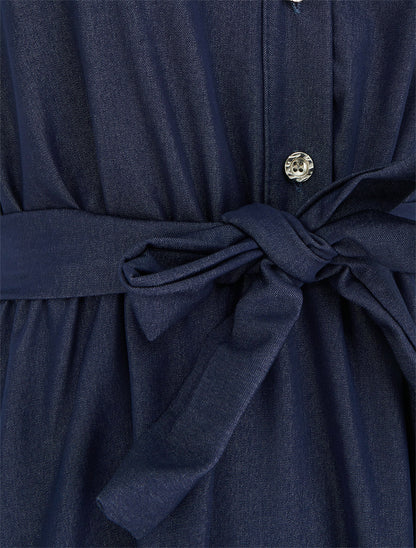 Robe unie élastiquée à buste boutonné - Bleu brut - 3