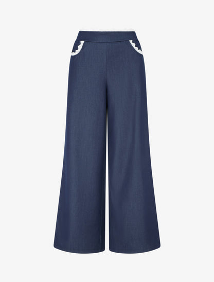 Pantalon ample à dentelle - Bleu brut - 1