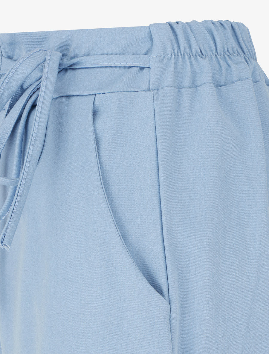 Pantalon fluide uni à liens à nouer - Bleu ciel - 3