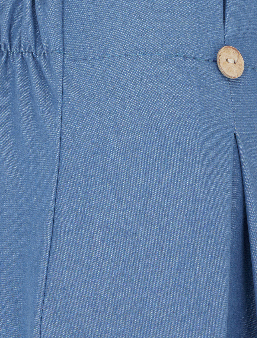 Pantalon fluide uni à pont - Bleu - 3