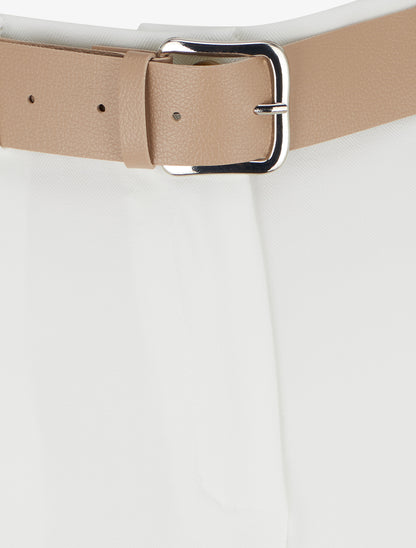 Short ceinturé uni à ourlet - Blanc - 3