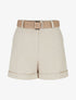 Short ceinturé uni à ourlet - Beige - 1