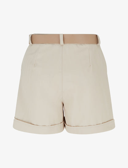 Short ceinturé uni à ourlet - Beige - 2