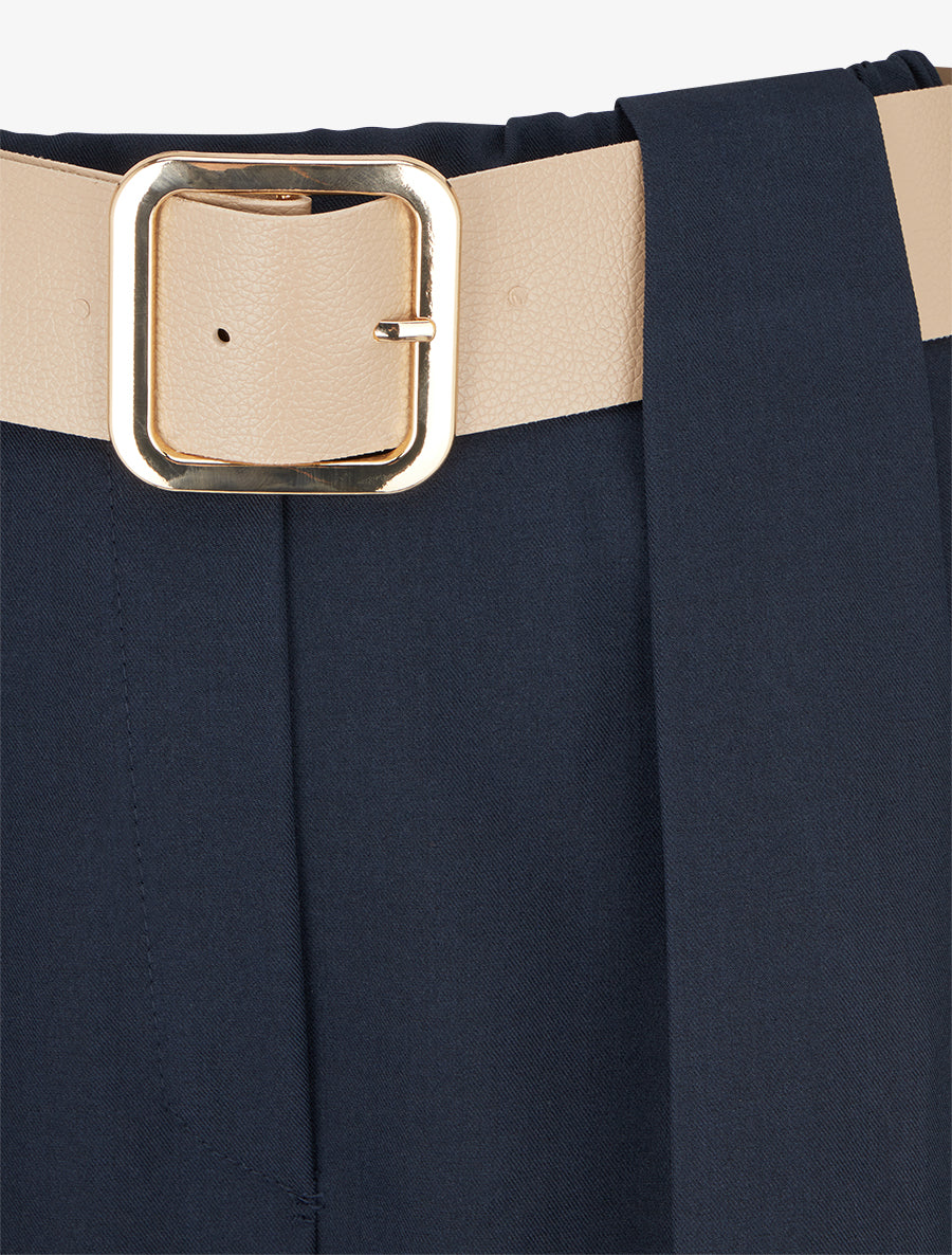 Pantalon uni à passant stylisé - Marine - 3