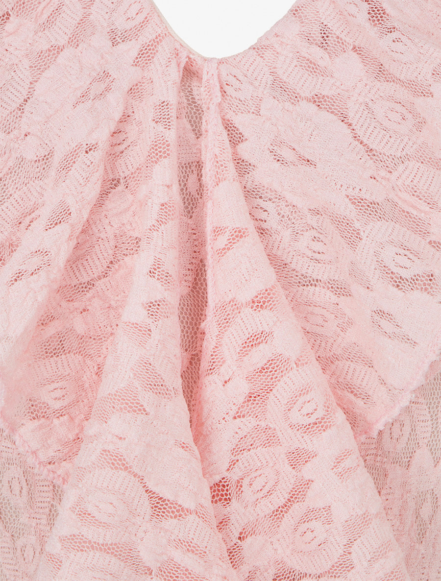 Body uni en dentelle à col volanté - Rose - 3