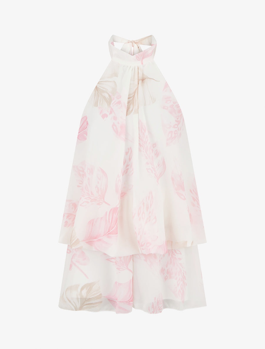 Combishort volanté imprimé feuilles à dos nu - Rose - 1