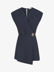 Combishort style robe portefeuille à broche - Marine - 1