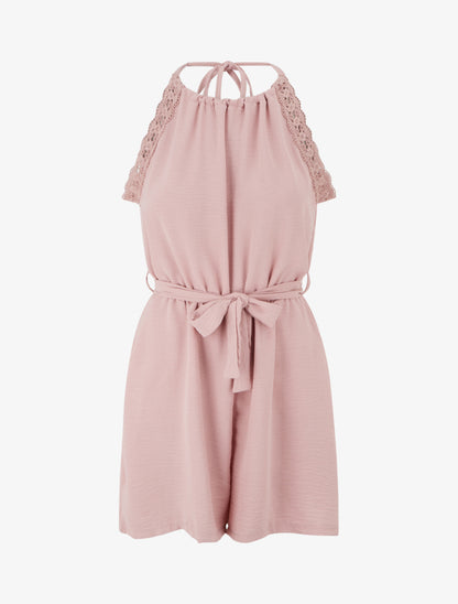 Combishort à dentelle et dos ouvert - Rose - 1