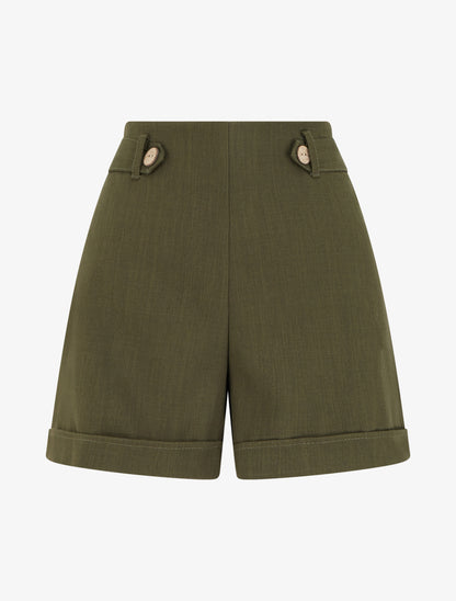 Short uni élastiqué - Kaki - 1