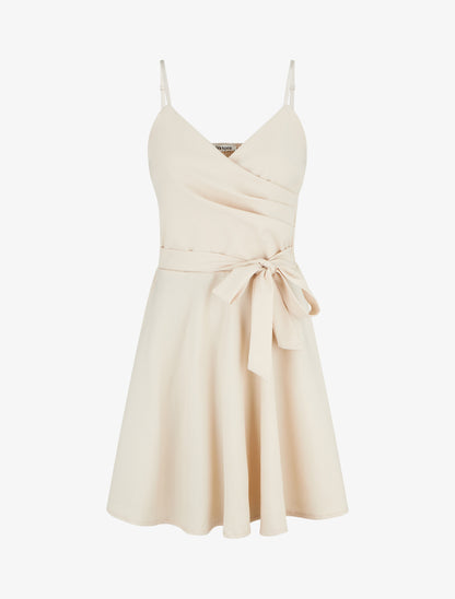 Robe patineuse unie à fines bretelles - Beige - 1